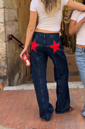 Y2K Star Patch Contrast Wash Jean
