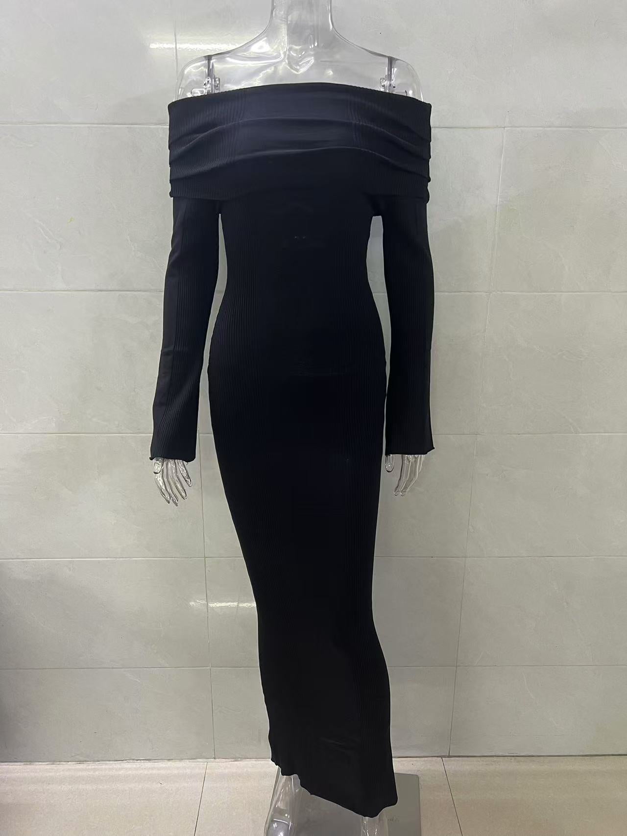Maxi Off Shoulder Knit Dress With Flare Sleeve For Women 2026