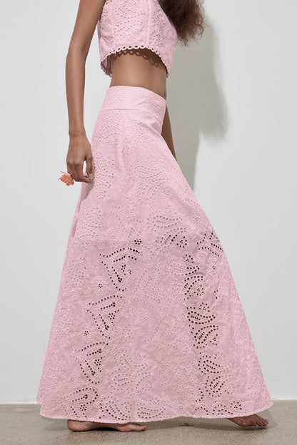 Cutout Allover Embroidered Maxi Skirt