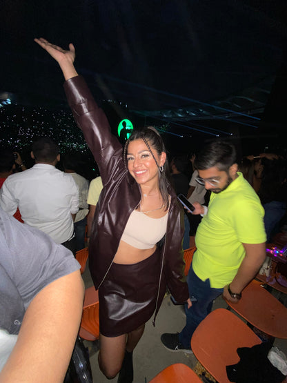 Leather Long Jacket & Short Skirt Coord Set