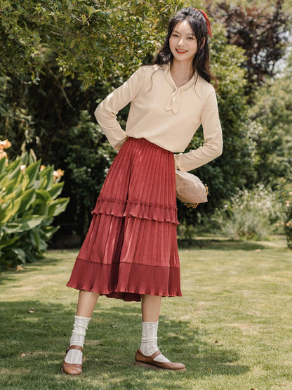 Adorable Vintage Rabbit Collar Knit Red Top-Beige
