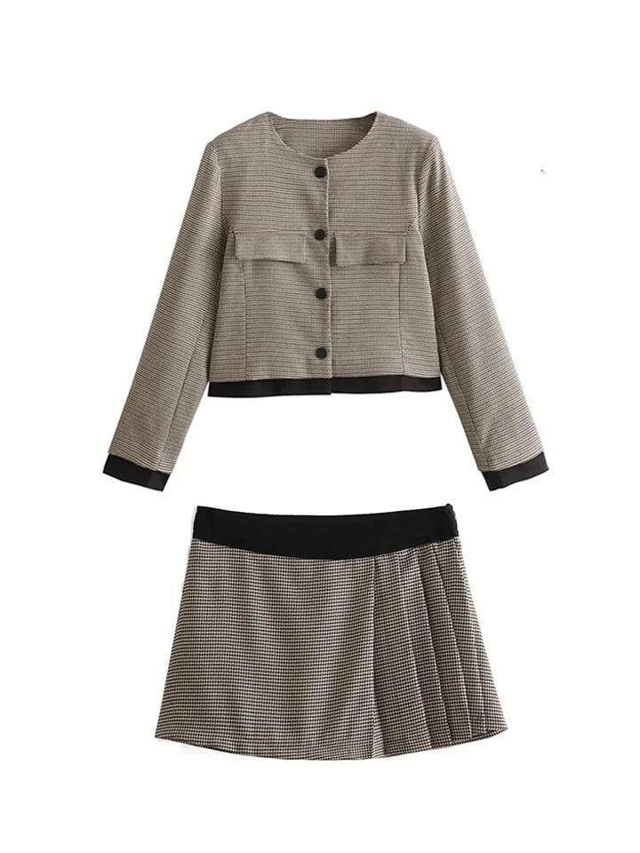 Gingham Print Short Blazer & Skirt Coord Set