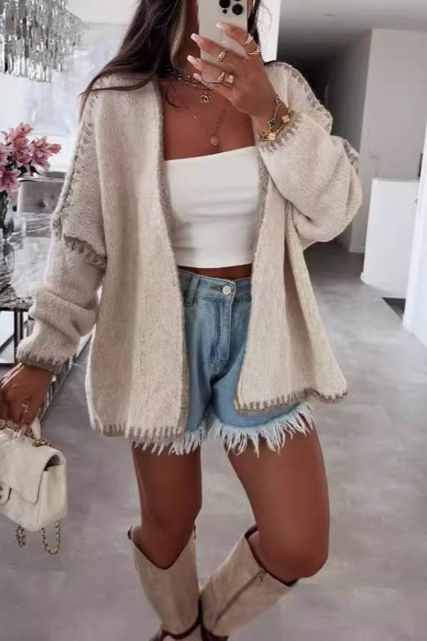 Fashionable Casual Long-sleeved Loose Knitted Cardigan