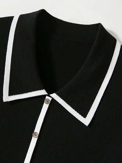 Grace Elegant French Style Doll Neck Contrast Color Cardigan