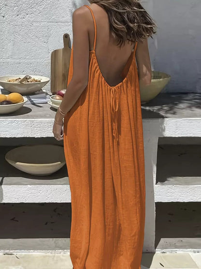 Lace-up Backless Loose-fitting Spaghetti Strap Long Dress