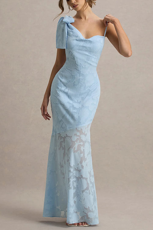 Meridress Sleeveless Bow Shoulder Flare Maxi Dress