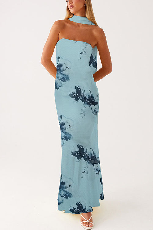 Meridress Strapless Tube Floral Print Bodycon Maxi Dress