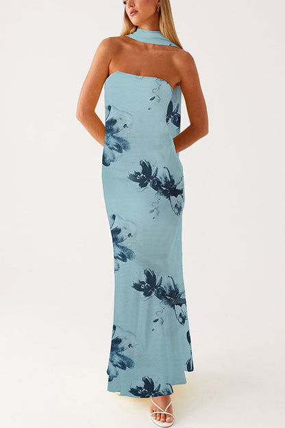 Meridress Strapless Tube Floral Print Bodycon Maxi Dress
