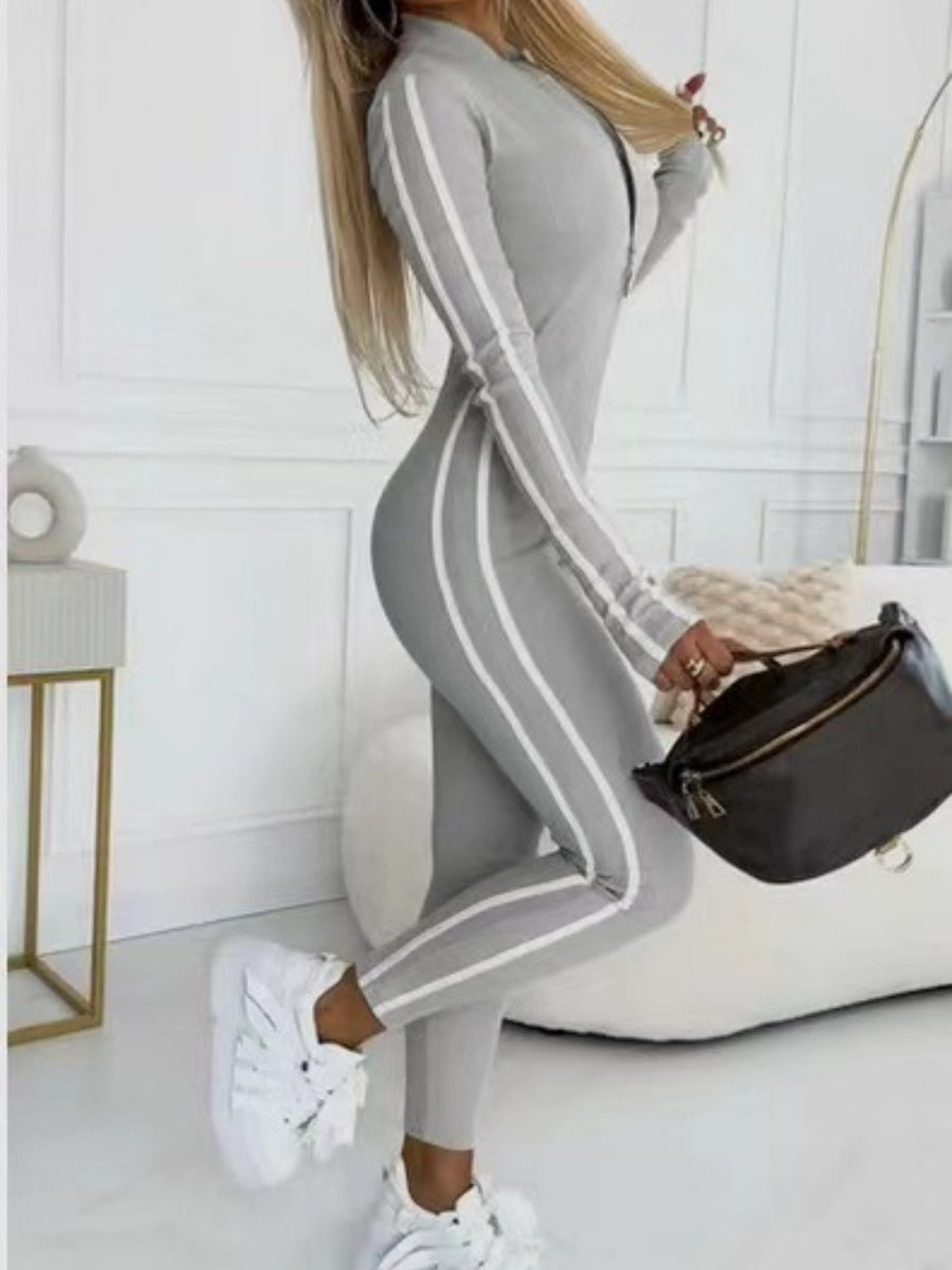 Slim-fit Striped Half-zip Long Sleeve Bodysuits