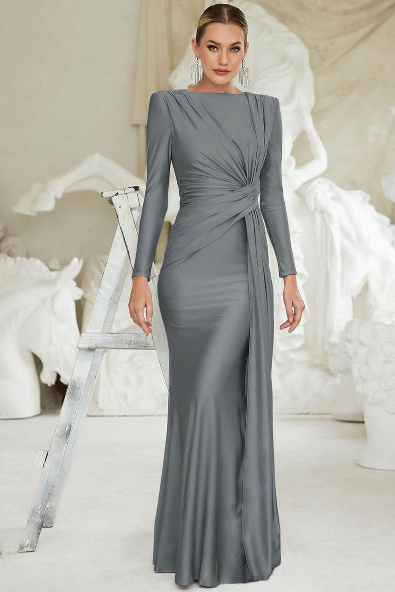 Euro-Inspired Round Neck Evening Maxi Dress