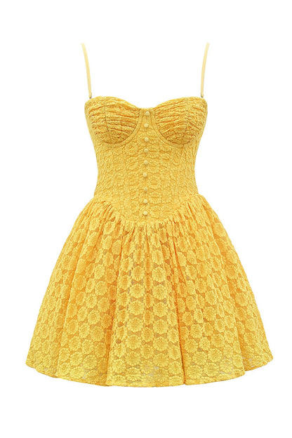Flower Lace Yellow Mini Dress