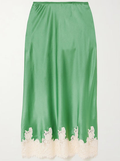 Lace Stitching Satin Camisoles Skirt 2-piece Sets