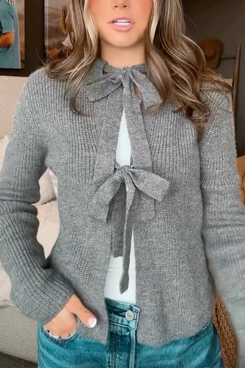 Meridress Crewneck Bow Knot Ribbed Knit Sweater