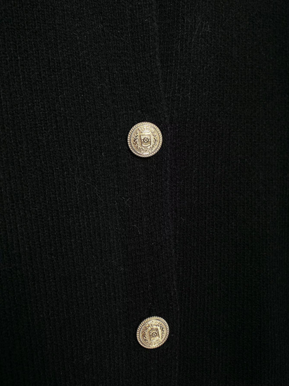 Gold Decorated Row Button Short Knitted Cardigan