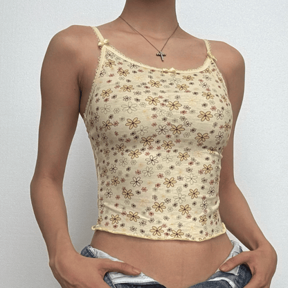 Bowknot flower print ruffle cami top