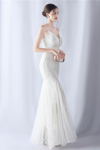 Beaded Mesh Cocktail Maxi Dress