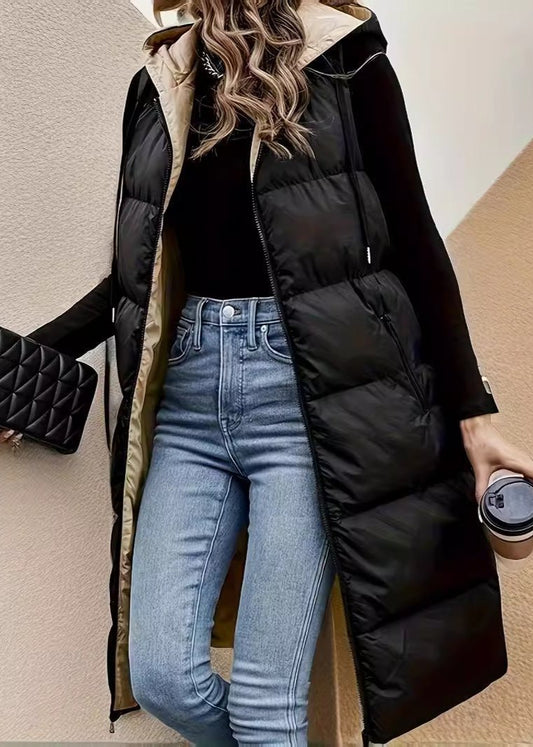 Quilted Hooded Longline Puffer Vest