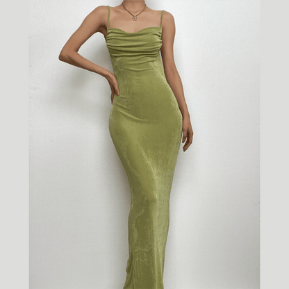 Square Neck Ruched Self Tie Backless Sleeveless Midi Dress