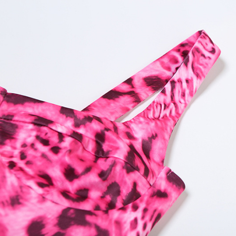 Leopard print drawstring ruched cami mini skirt set