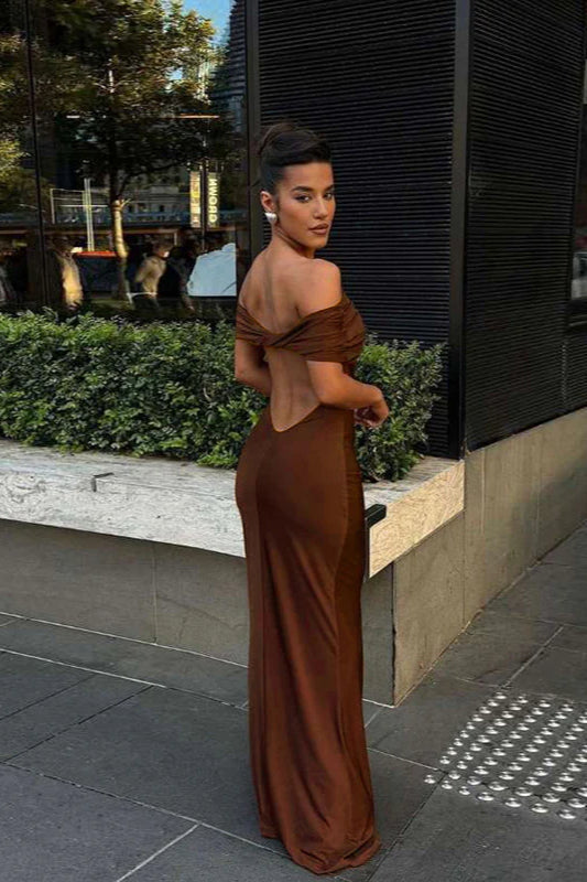 Off-Shoulder Backless Bodycon Maxi Dress