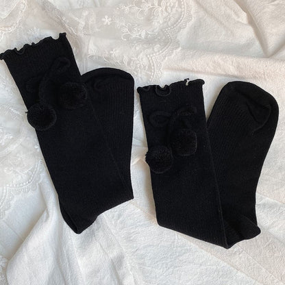 Ruffle hairball cherry applique long socks