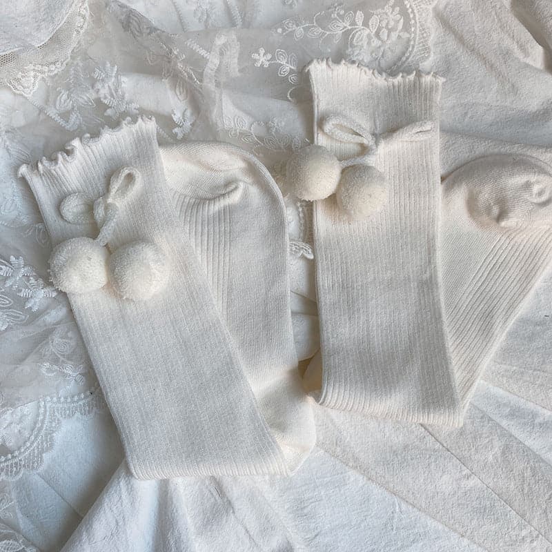 Ruffle hairball cherry applique long socks