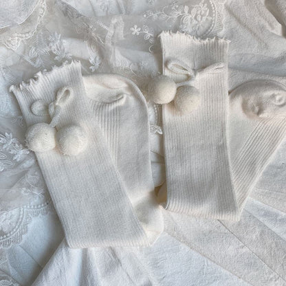 Ruffle hairball cherry applique long socks