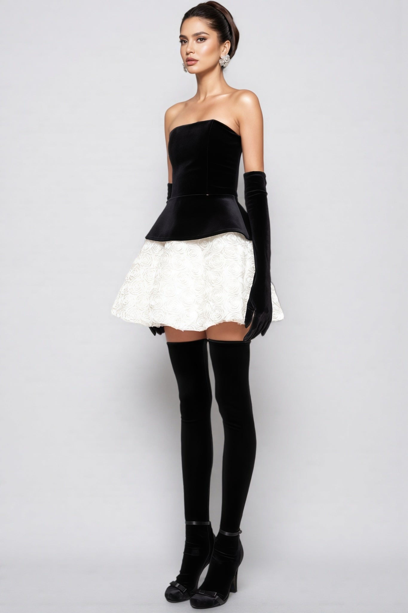 Lyna Petal Layerd Velvet Mini Dress