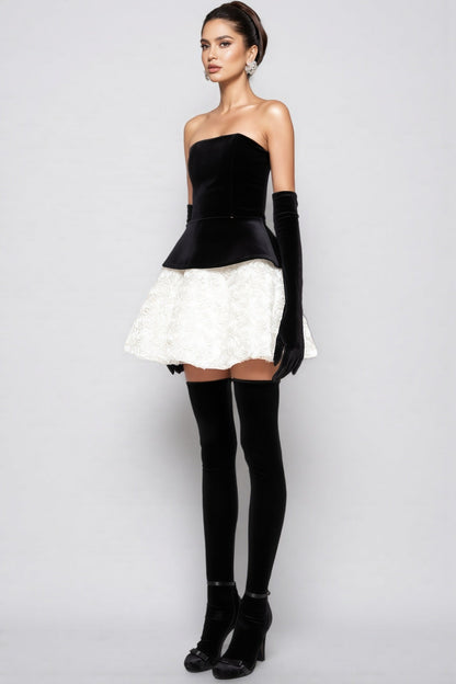Lyna Petal Layerd Velvet Mini Dress