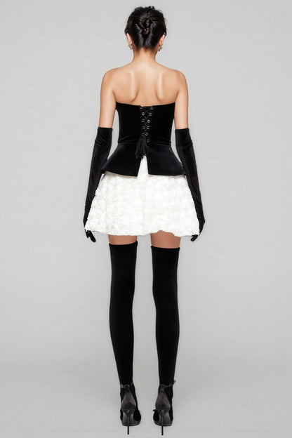 Lyna Petal Layerd Velvet Mini Dress