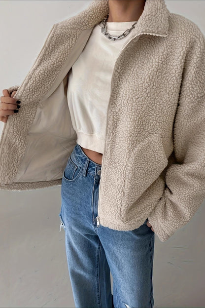Oversized High Collar Fleece Jacket