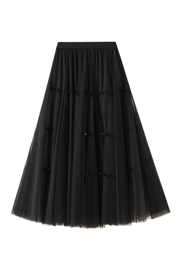 Designed bow mesh autumn and winter slimming high-waisted skirt
