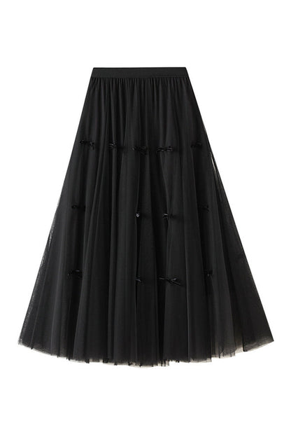 Designed bow mesh autumn and winter slimming high-waisted skirt