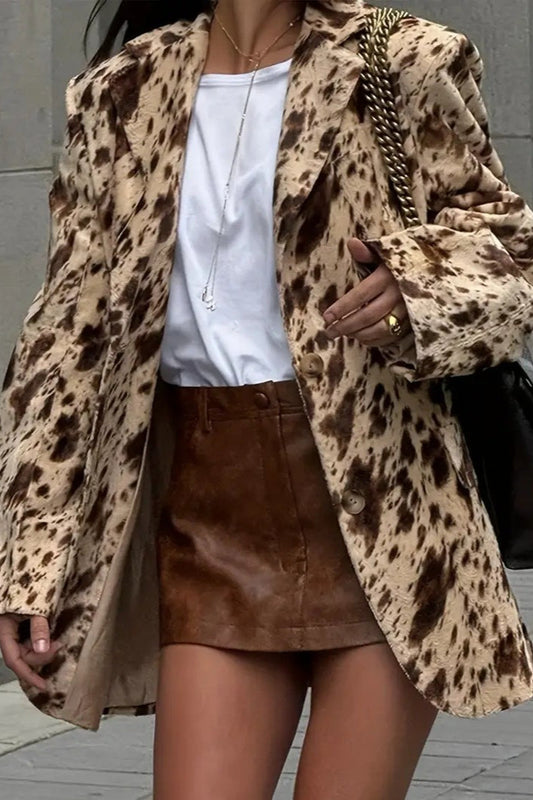 Relaxed Fit Leopard Print Blazer Coat