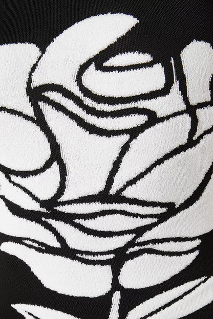 Darlene Halter Floral Open Back Midi Knit Dress