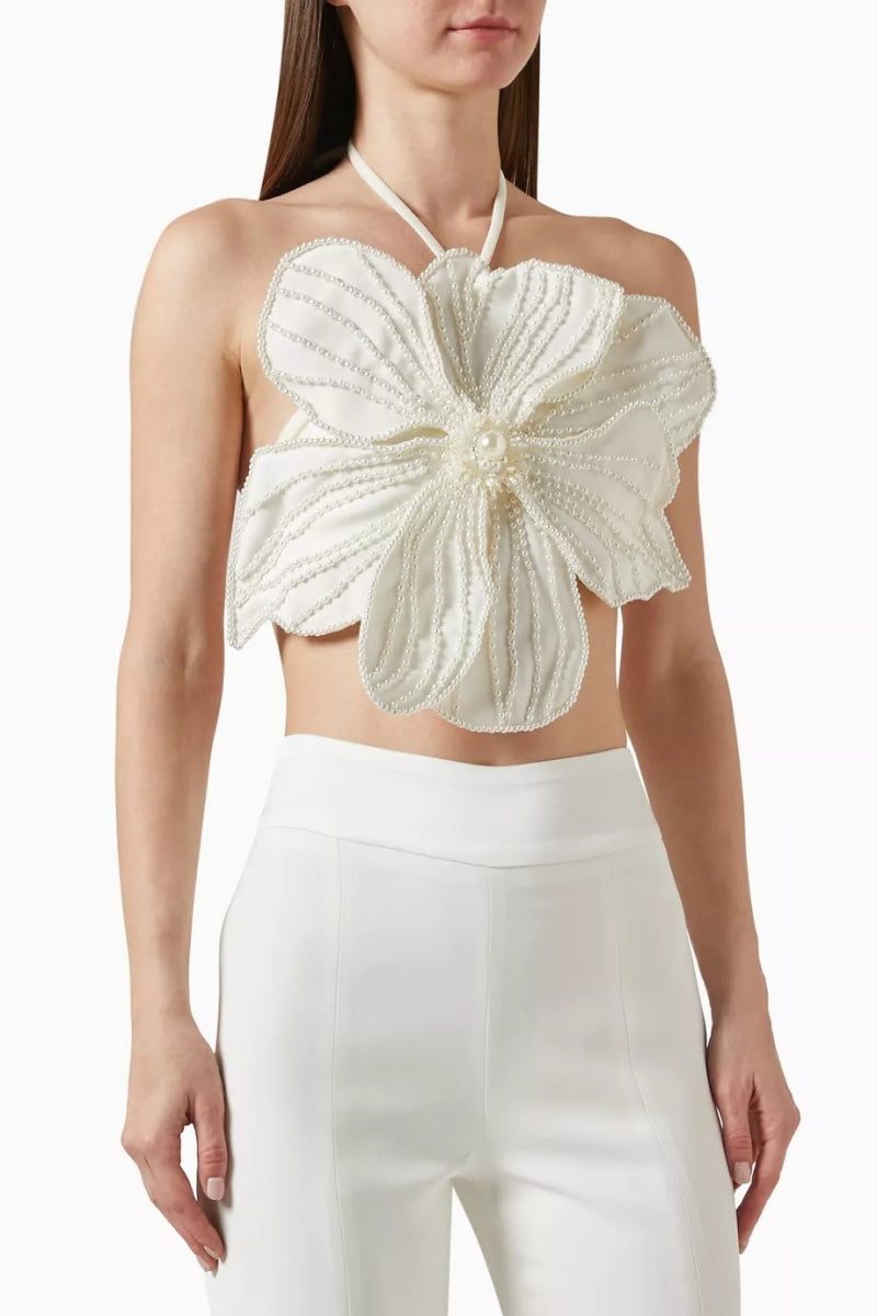 Flowers Pearl Embellished Top