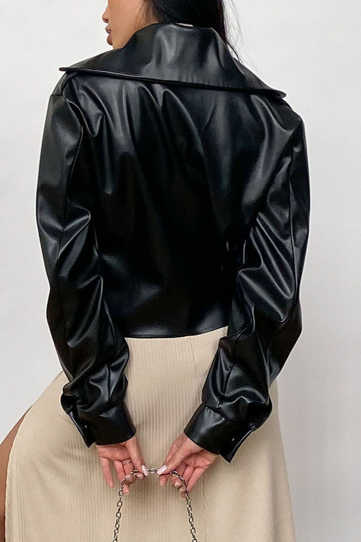 Oversized Collar Leather Biker Jacket