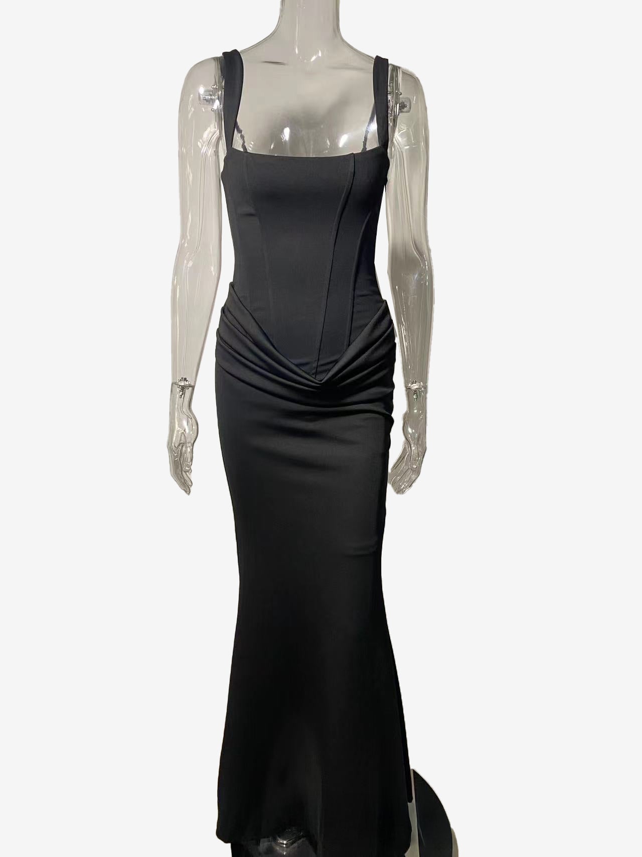 Square Neck Bodycon Lace Up Back Ruched Mermaid Maxi Party Dress For Women 2026
