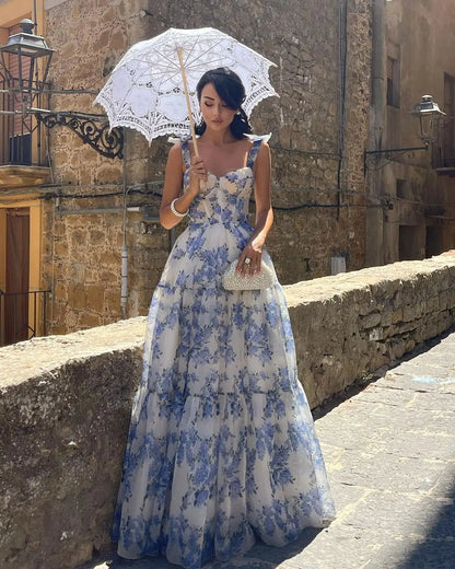 Sophia Blossom - Elegant Floral Tie-Strap Maxi Dress