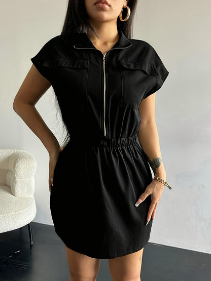 Workwear Style Shirt With A Fitted Waist And Slimming Short-sleeved Dress