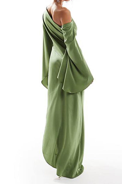 Cold Shoulder Flare Sleeves Side Slit Maxi Dress