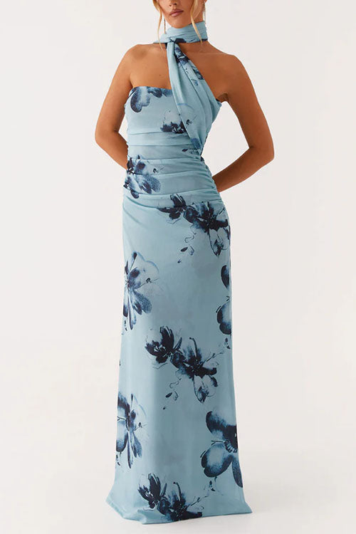 Strapless Tube Floral Print Bodycon Maxi Dress