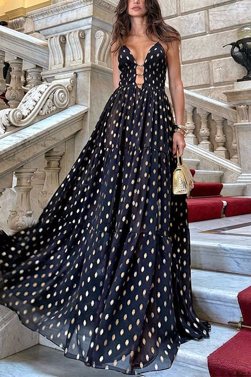 Meridress Cut Out Polka Dot Tiered Swing Maxi Cami Dress