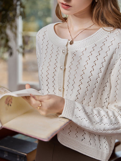 Althea Hollow Classic Knit Cardigan-Green