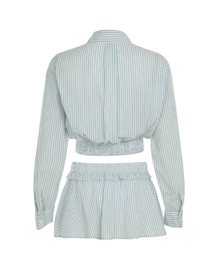 Hinda Pinstripe Shirt Skirt Set