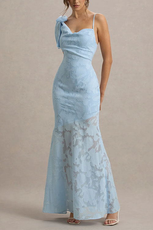 Meridress Sleeveless Bow Shoulder Flare Maxi Dress