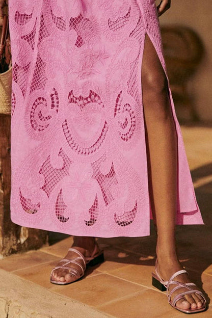 Lace Hollow Out Slit A-line Maxi Skirt