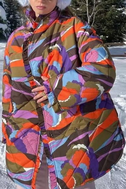 Printed Pleated Lace Trim Cotton Coat