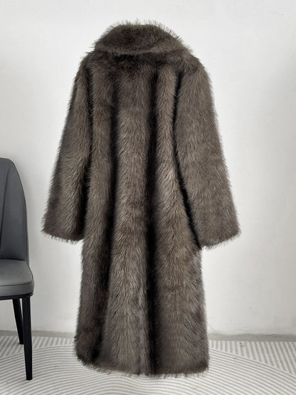Faux Fur Coats Notched Lapel Oversized Winter Long Jacket For Women 2026