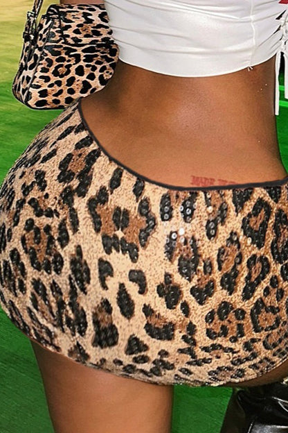 Sequin Leopard Low Rise Skirt